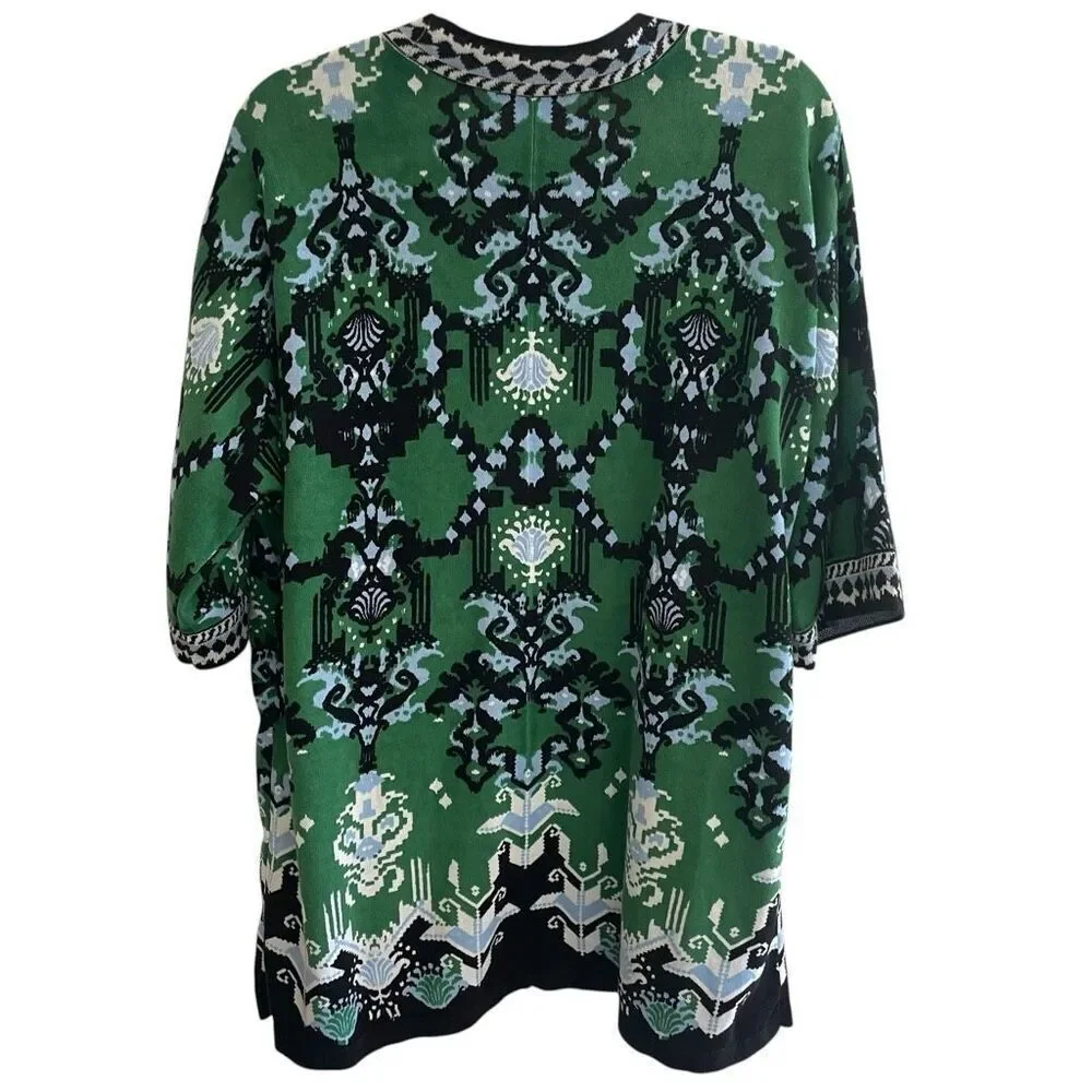 Chico’s Green Ikat Print Cardigan Kimono Linen Sweater Women’s Size 2 Large - Picture 5 of 6